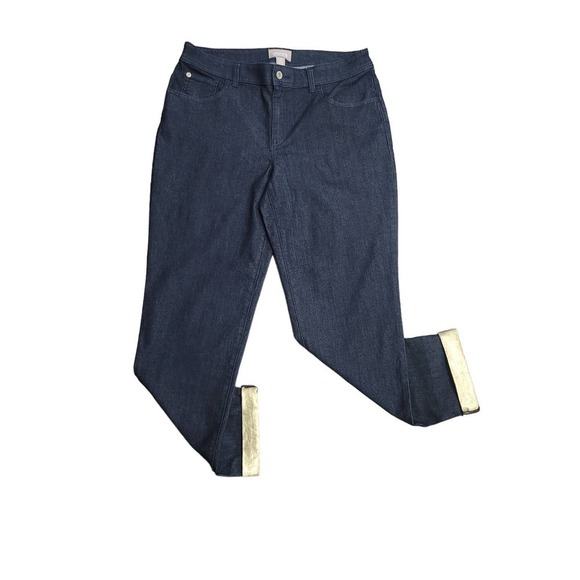 Chico's 'Jessie' Ankle Jeans with GoldFoil Cuffs Size 1 US Size 8 - Picture 1 of 6